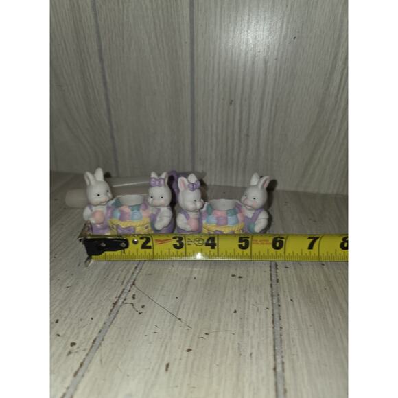 Vtg Hermitage Pottery Easter Candle Holders Bunny Rabbits Easter Basket Set Of 2 - Picture 6 of 8